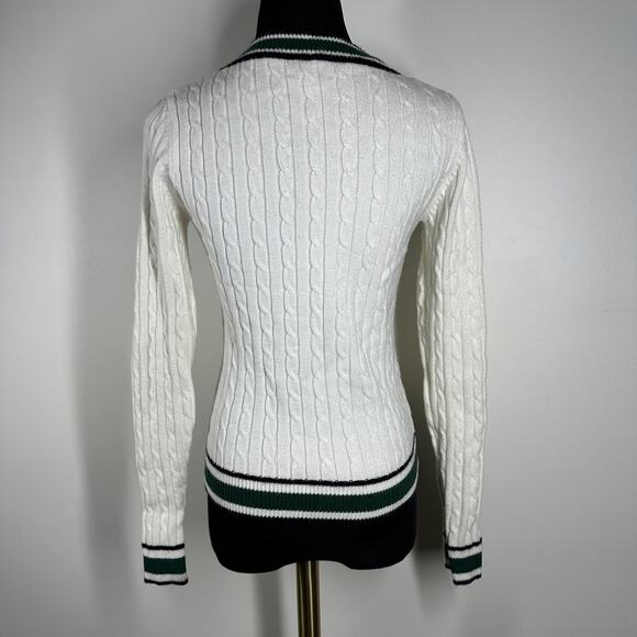 Evereve Womens Penny Cable Pullover Round Neck Sweater Knit White Green XS - Picture 3 of 8